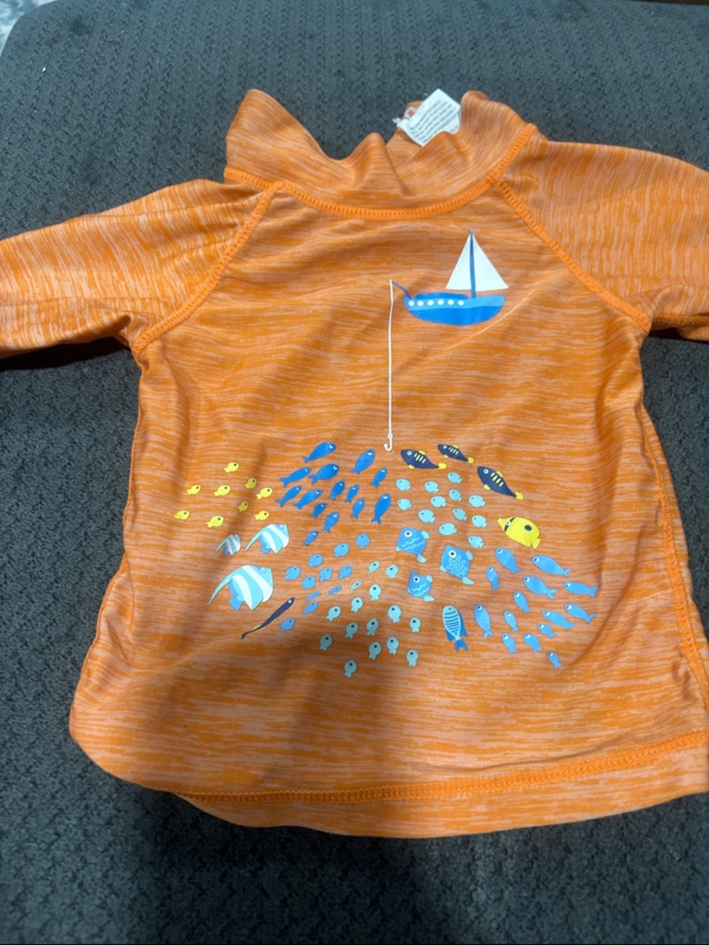 🟢10/$10 - Kids Orange Swim Rash Guard Top with Fish Graphic